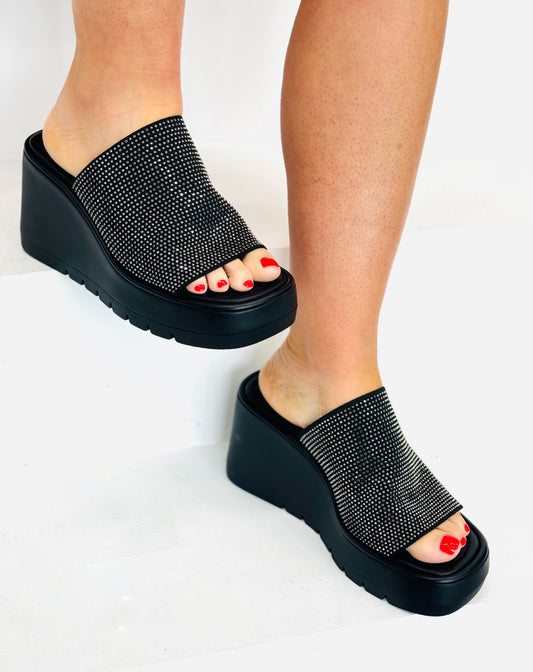 Black Sparkle Babe Platform Sandals