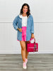 Lt. Denim Flower Rhinestones Button Down Top (Reg.)
