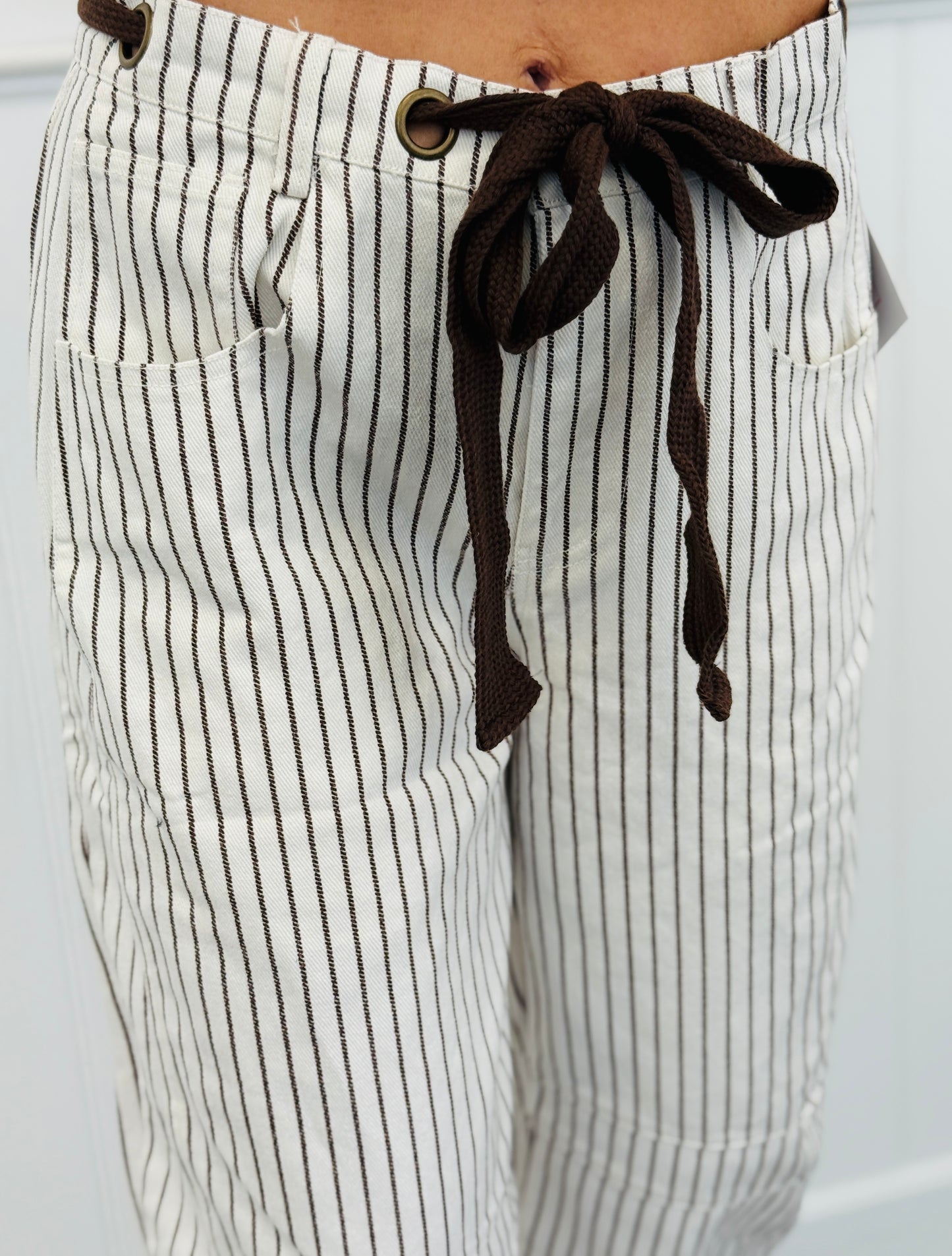 Off White/Brown Stripe Barrel Pants (Reg.)