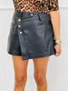Black Button Wrap Leather Mini Skort (Reg)