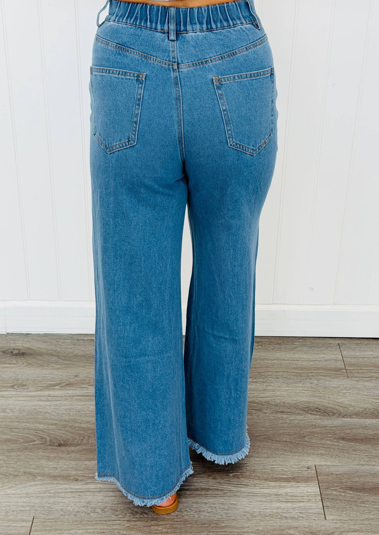 Denim Blue Embroidered Floral Pants (Reg & Plus)