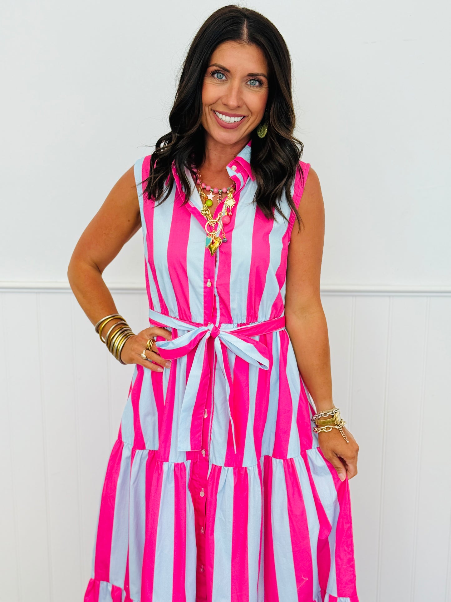 Light Blue/Pink Striped Maxi Dress (Reg.)