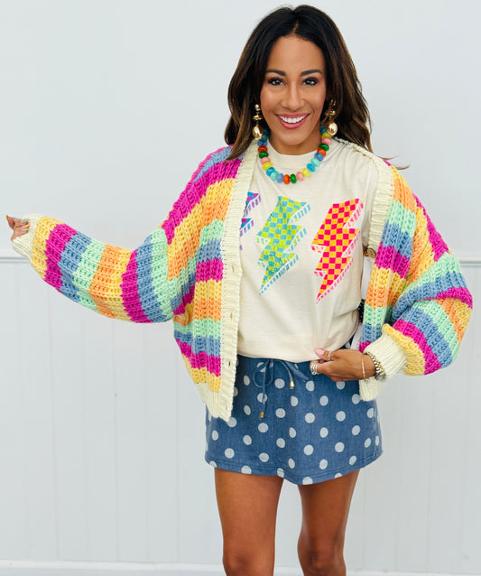 Rainbow Striped Sweater Cardigan (Reg & Plus)