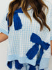 Lt Blue Gingham Terry Bow Detail Top (Reg.)