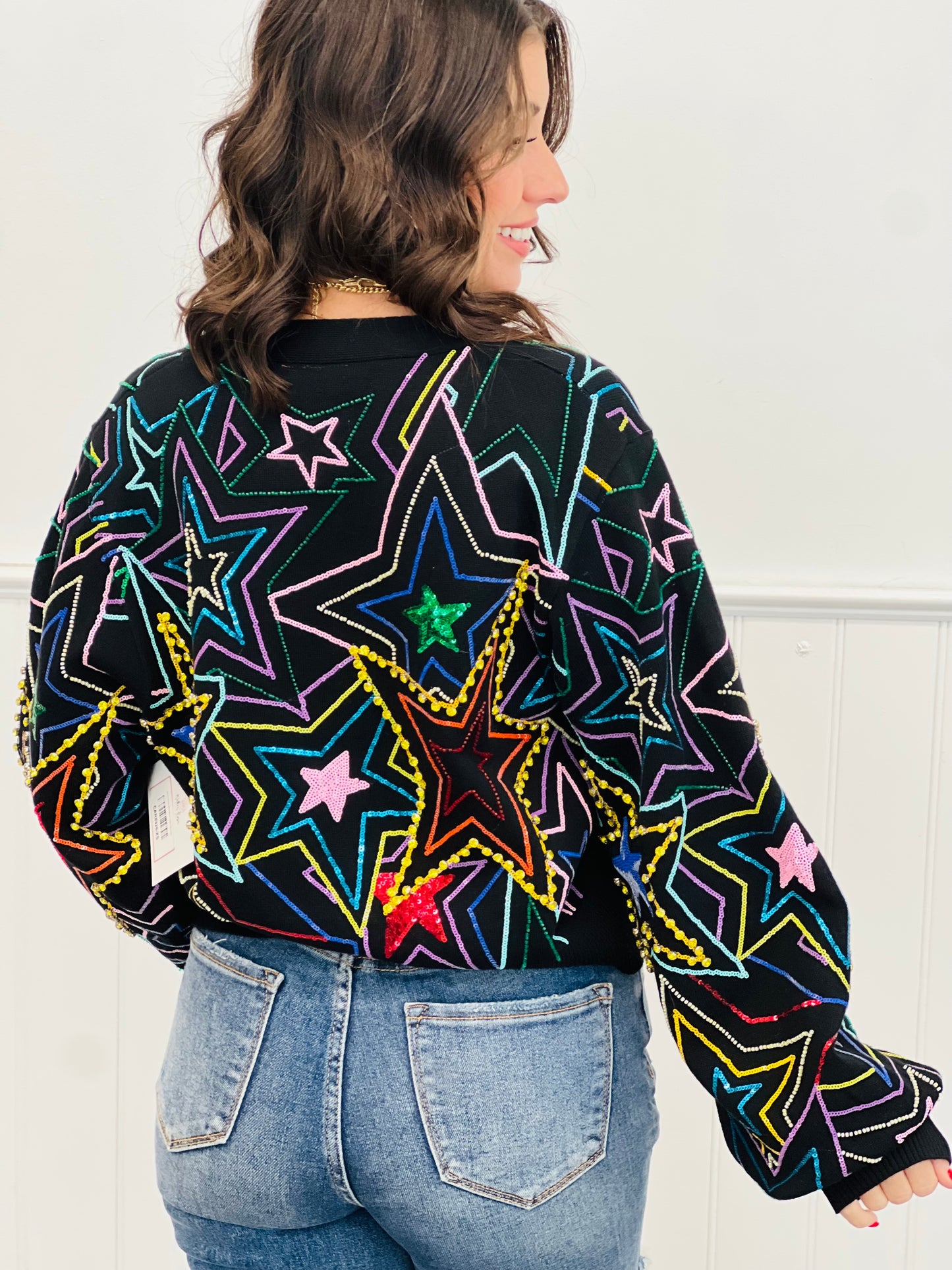 Queen Of Sparkles Black Multi Star Cardigan (Reg. & Plus)