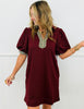 Burgundy Gingham Trim Mini Shift Dress (Reg & Plus)