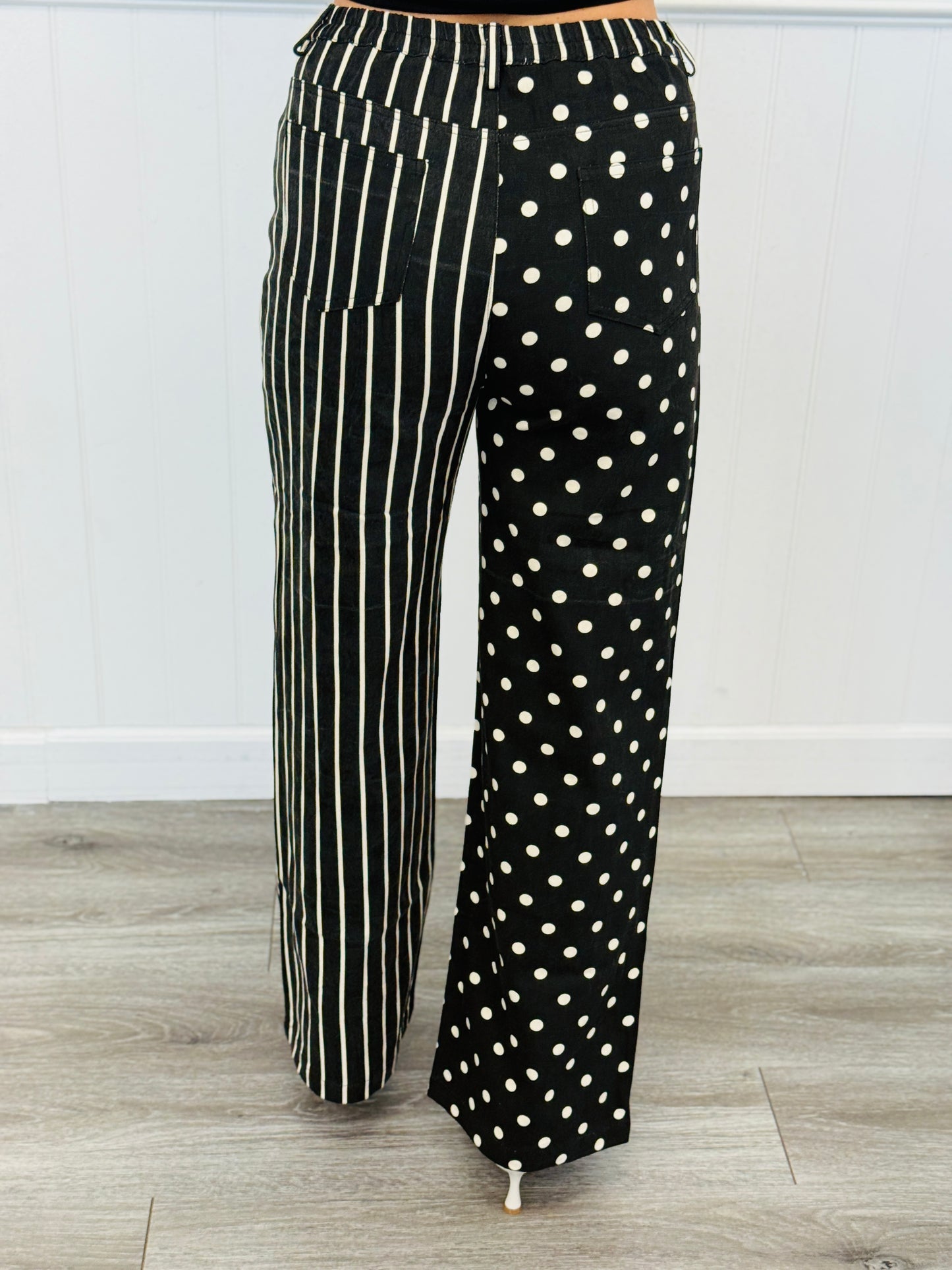 Black Dot/Stripe Mix Wide Leg Pants (Reg & Plus)