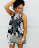 Black Tropical Leaf Halter Top & Shorts Set (Reg.)