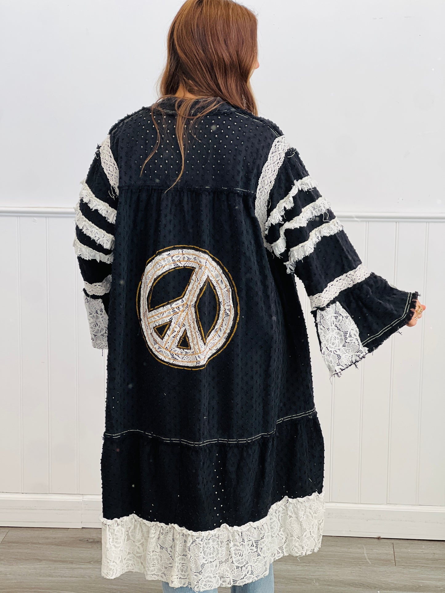 POL Black Peace In Motion Crochet Longline Cardigan (Reg.)