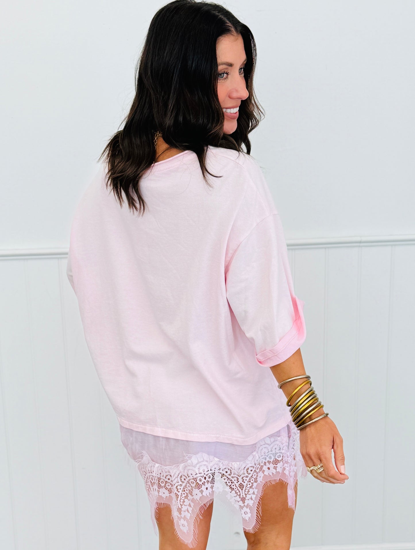 Pink Lace Detail Top (One Size)