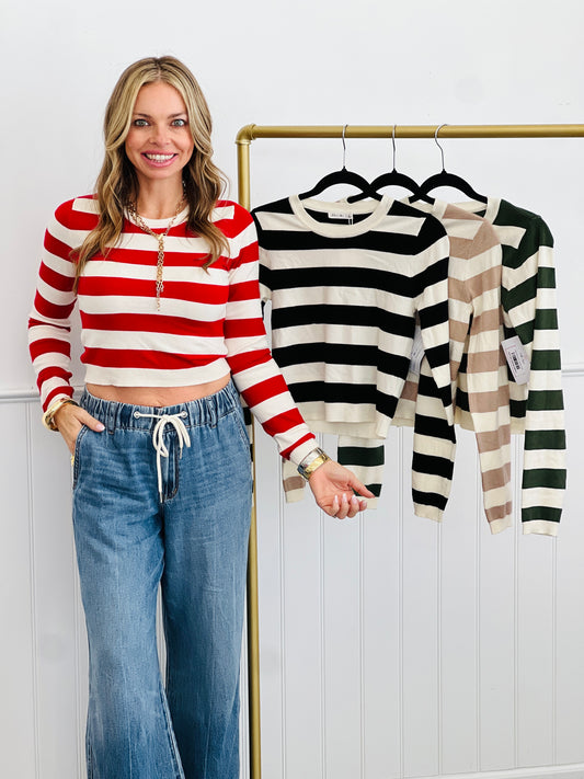 Striped Fitted Sweater Top (Reg.)-4 Colors