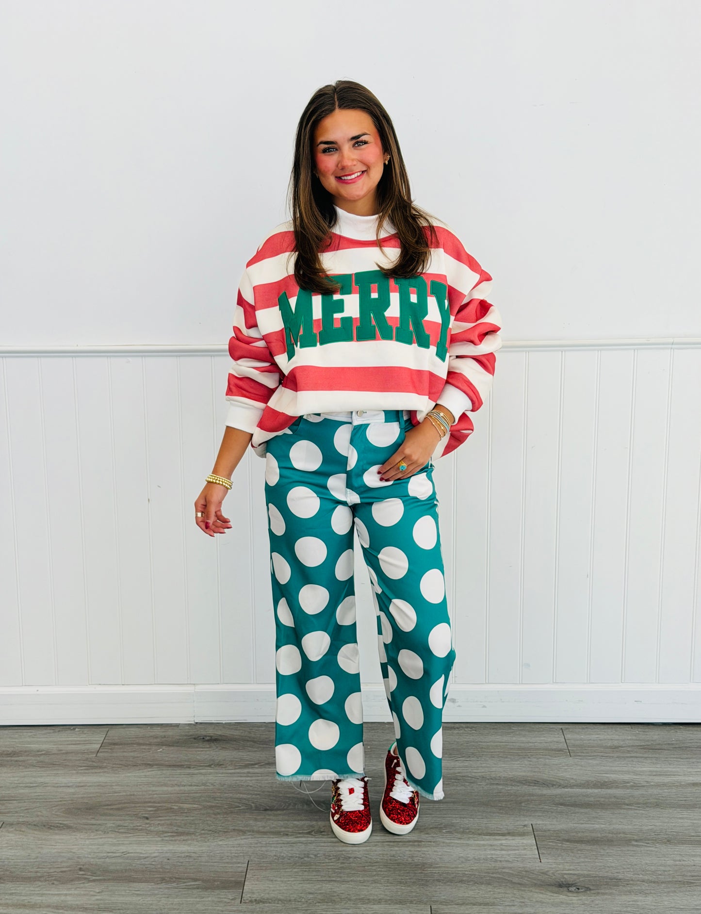 Red/White Stripe Merry Applique Sweatshirt (Reg.)