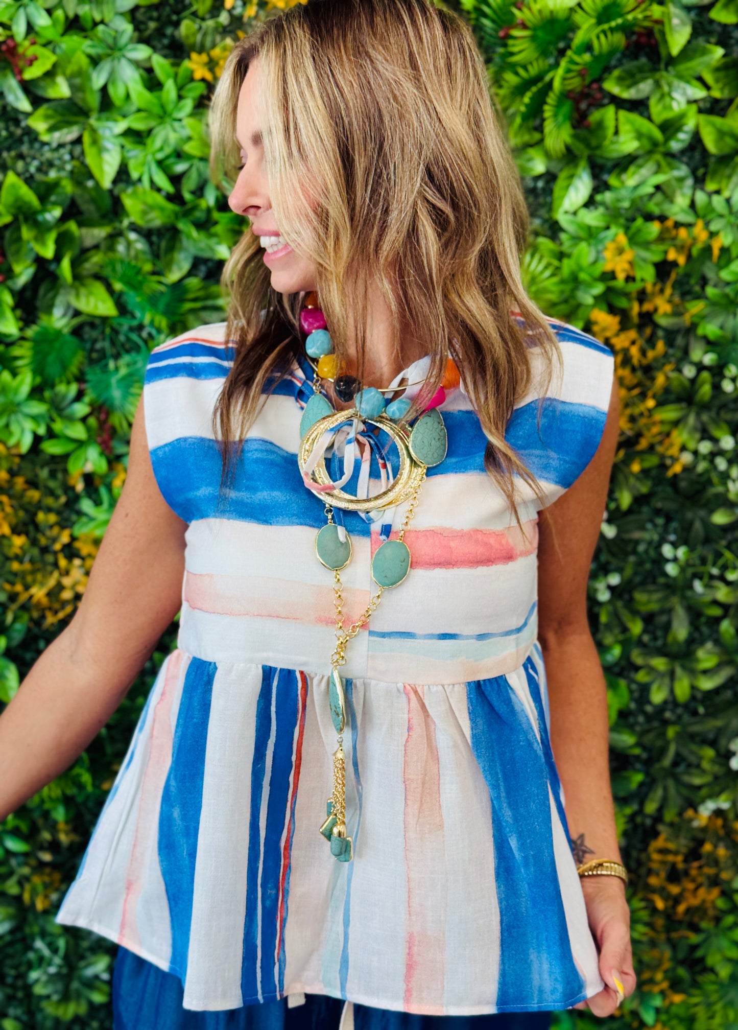 Blue Multi Striped  Babydoll Top (Reg & Plus)