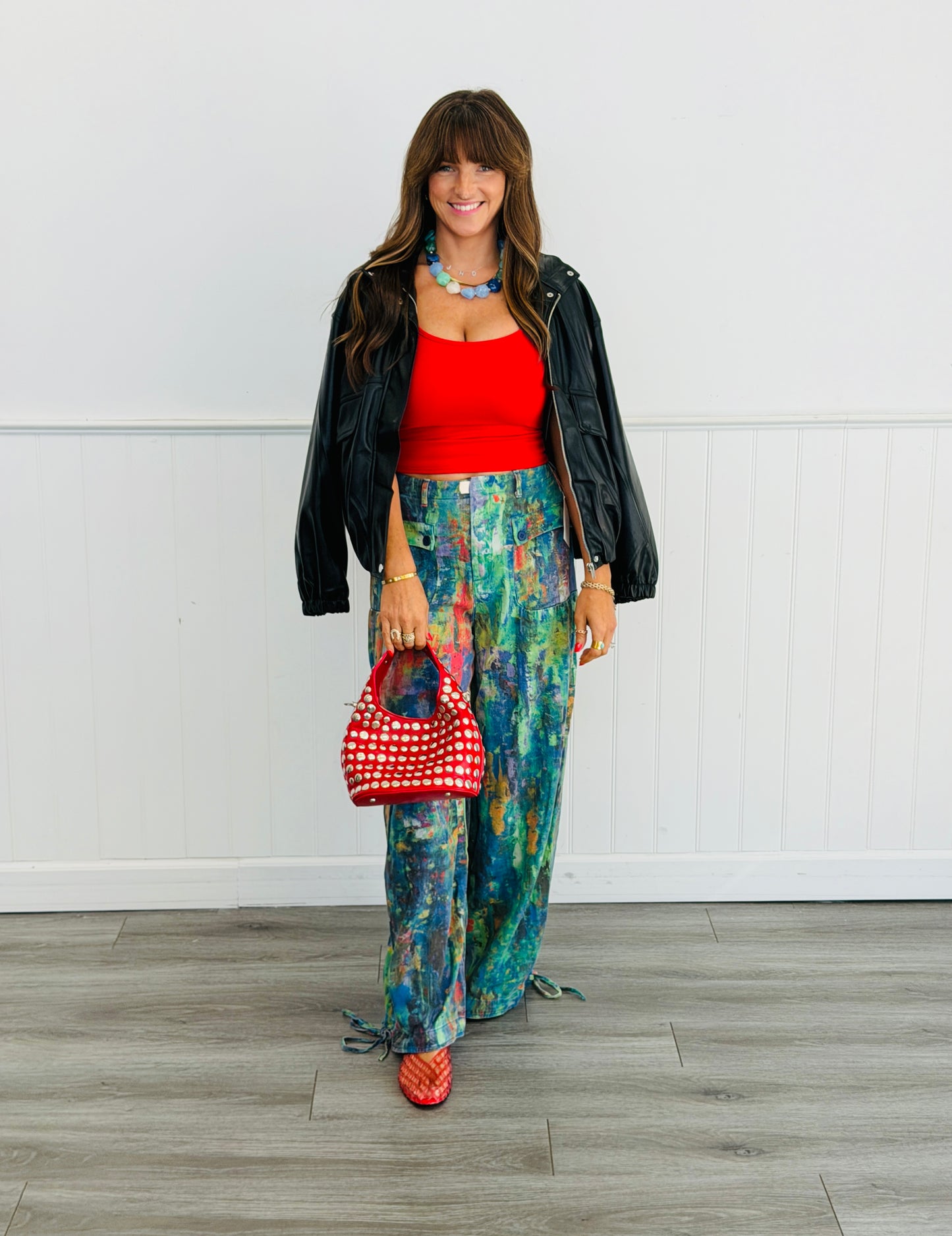 Lime Green Cobalt Artistic Print Pants (Reg & Plus)