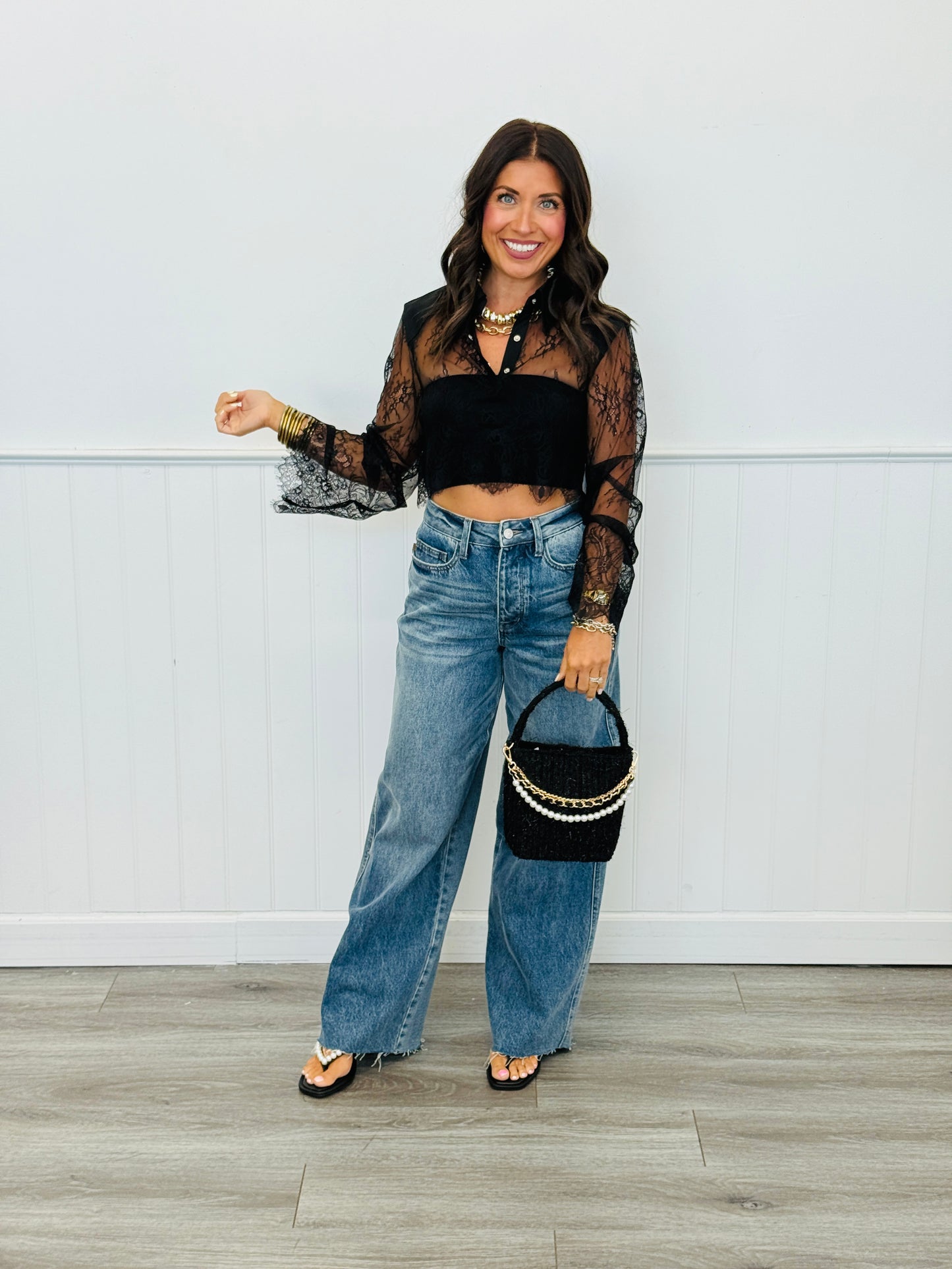 Black Sheer Lace Shirt (Reg.)