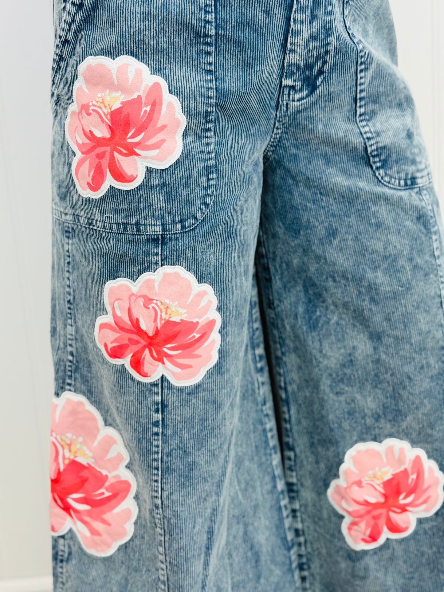 Washed Blue Denim Floral Patch Pants (Reg & Plus) – Walker Rose
