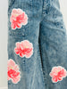Washed Blue Denim Floral Patch Pants (Reg & Plus)