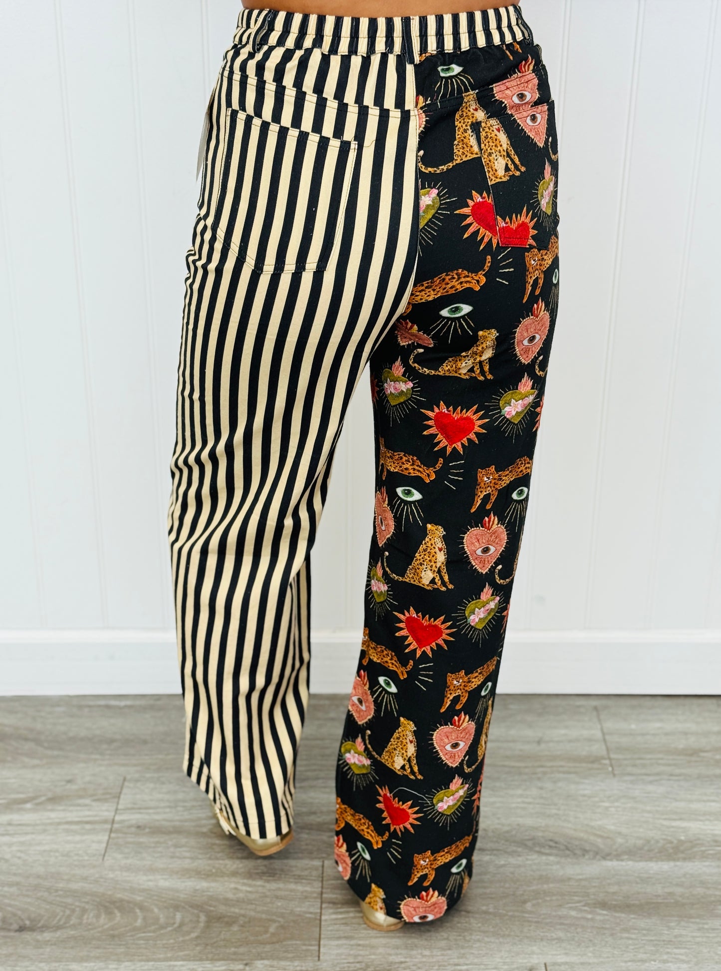 Split Decision Black/Beige Printed Stripe Pants (Reg & Plus)