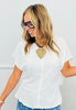 Off White Front Slit Short Sleeve Blouse (Reg. and Plus)