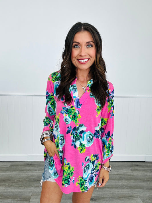 Dear Scarlett Pink Floral Lizzy Top (Reg. and Plus)