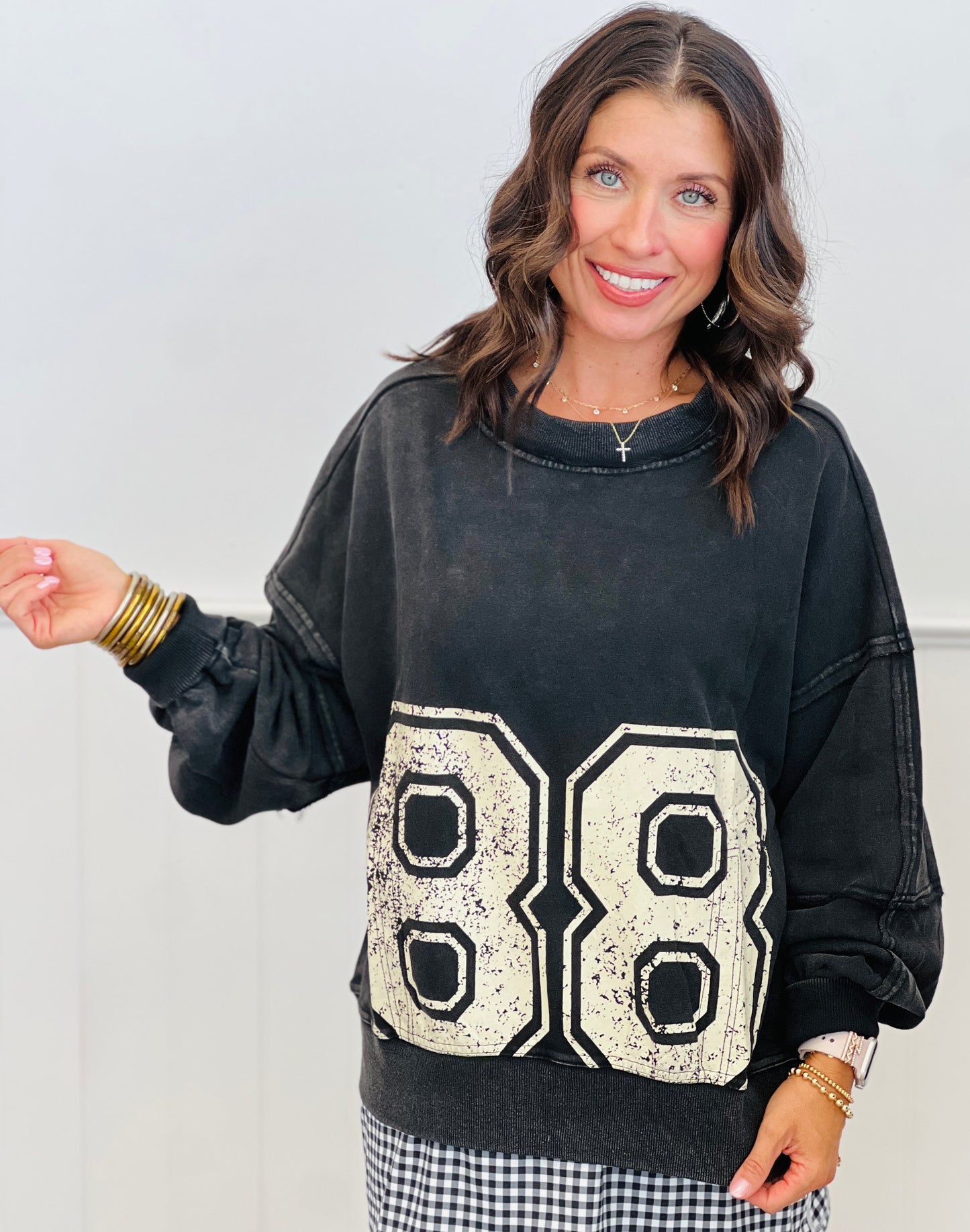 Washed Black Number 88 Oversized Sweatshirt (Reg. and Plus)