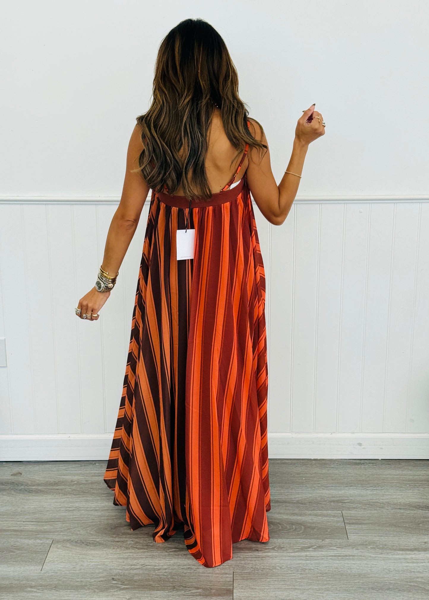 Terracotta Orange Sunset Stripe Maxi Dress (Reg & Plus)