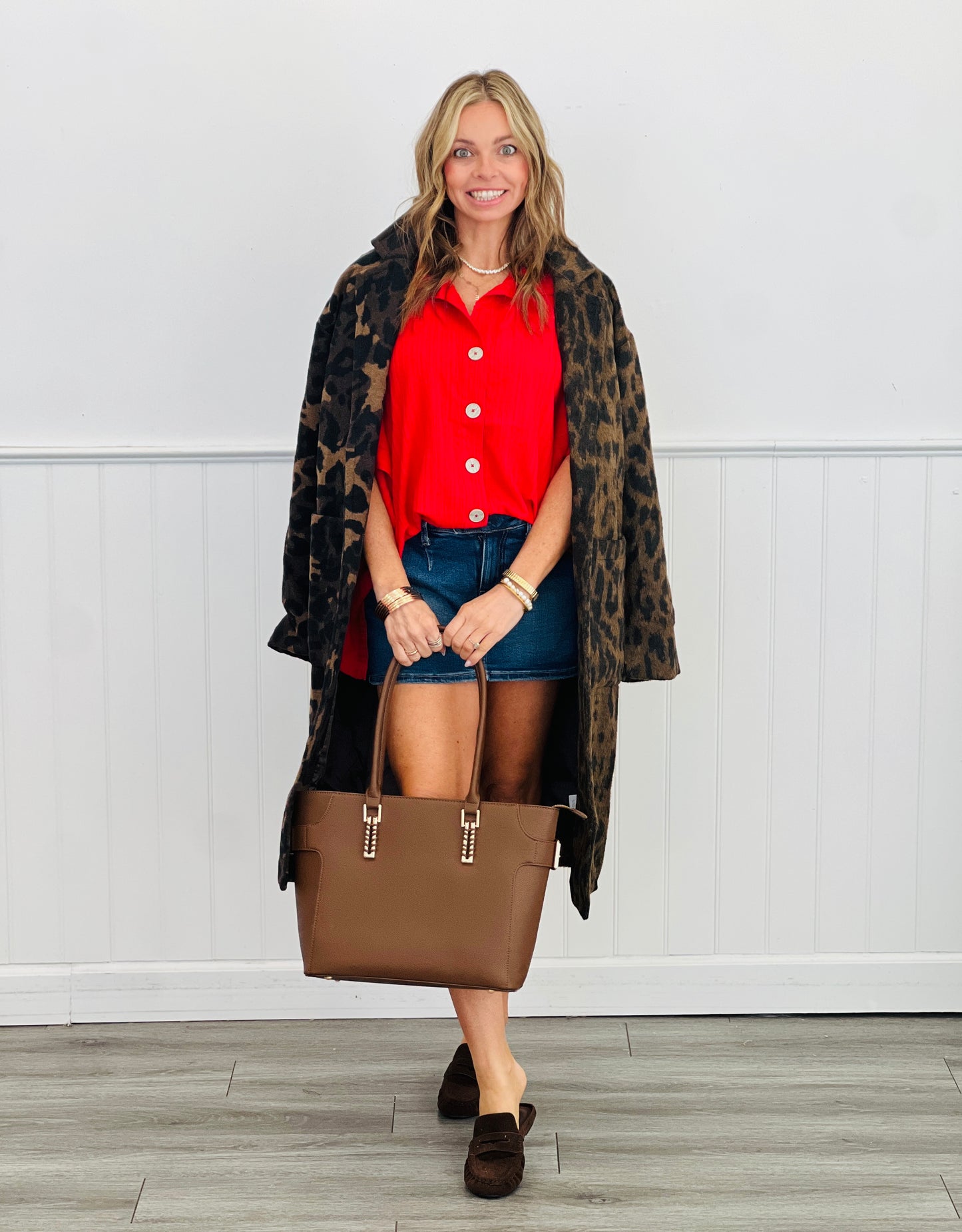 Tan Brown Leopard Print Midi Coat (Reg & Plus)