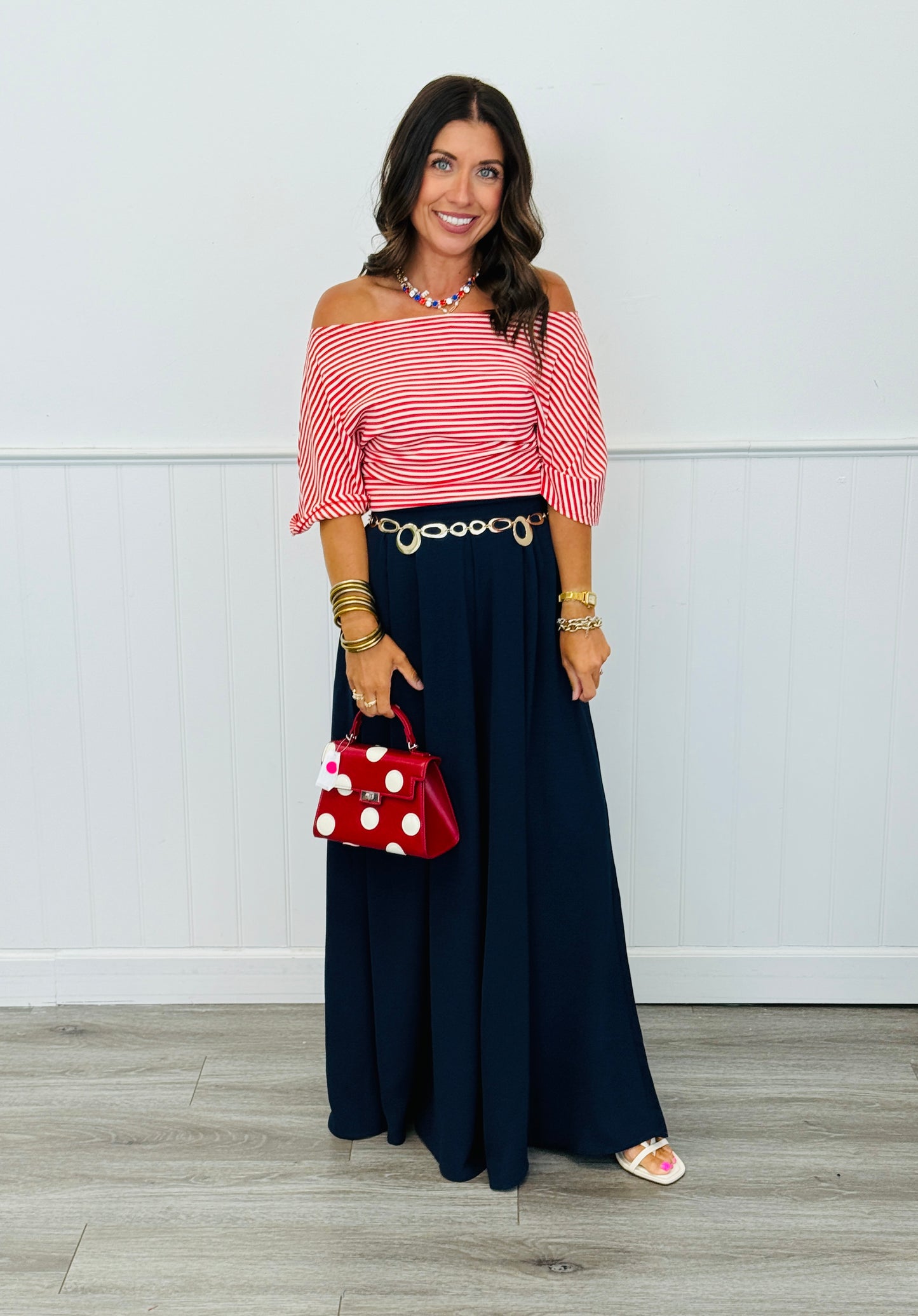 Red Striped Tie Back Top (Reg.)