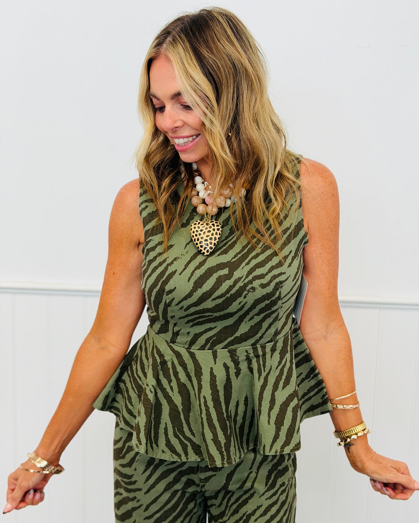 Olive Zebra Print Sleeveless Top (Reg.)