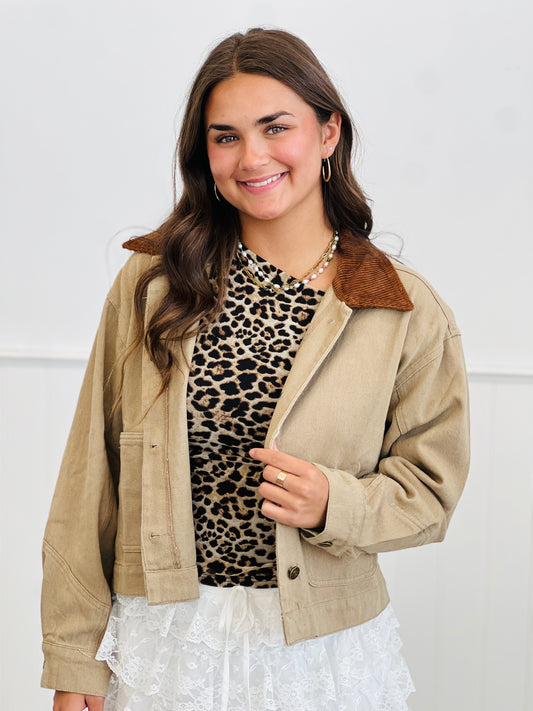 Taupe Corduroy Collar Twill Barn Jacket (Reg.)