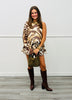 Brown Safari Swirl One Shoulder Mini Dress (Reg.)