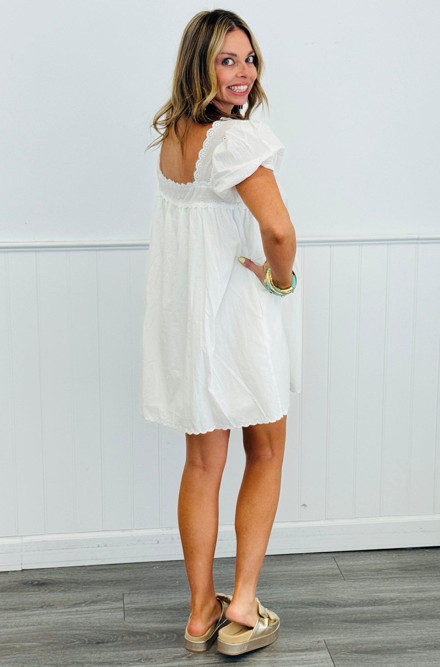 Ivory Eyelet Detail Mini Dress (Reg.)