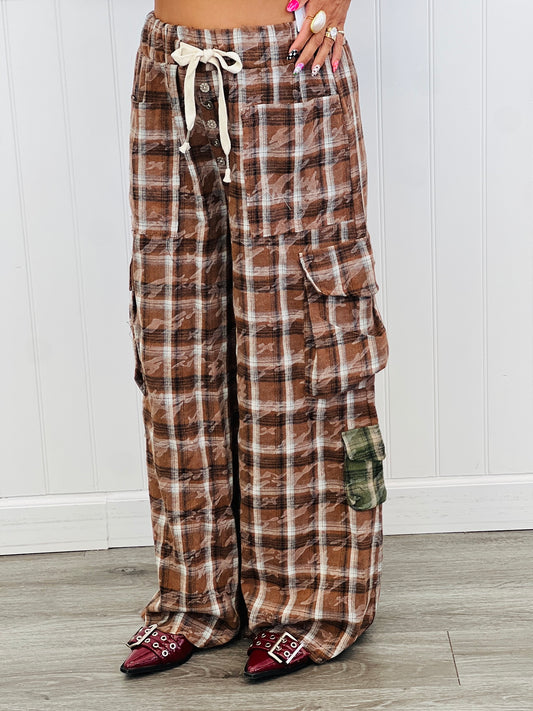 POL Chocolate Multi Plaid Pants (Reg.)