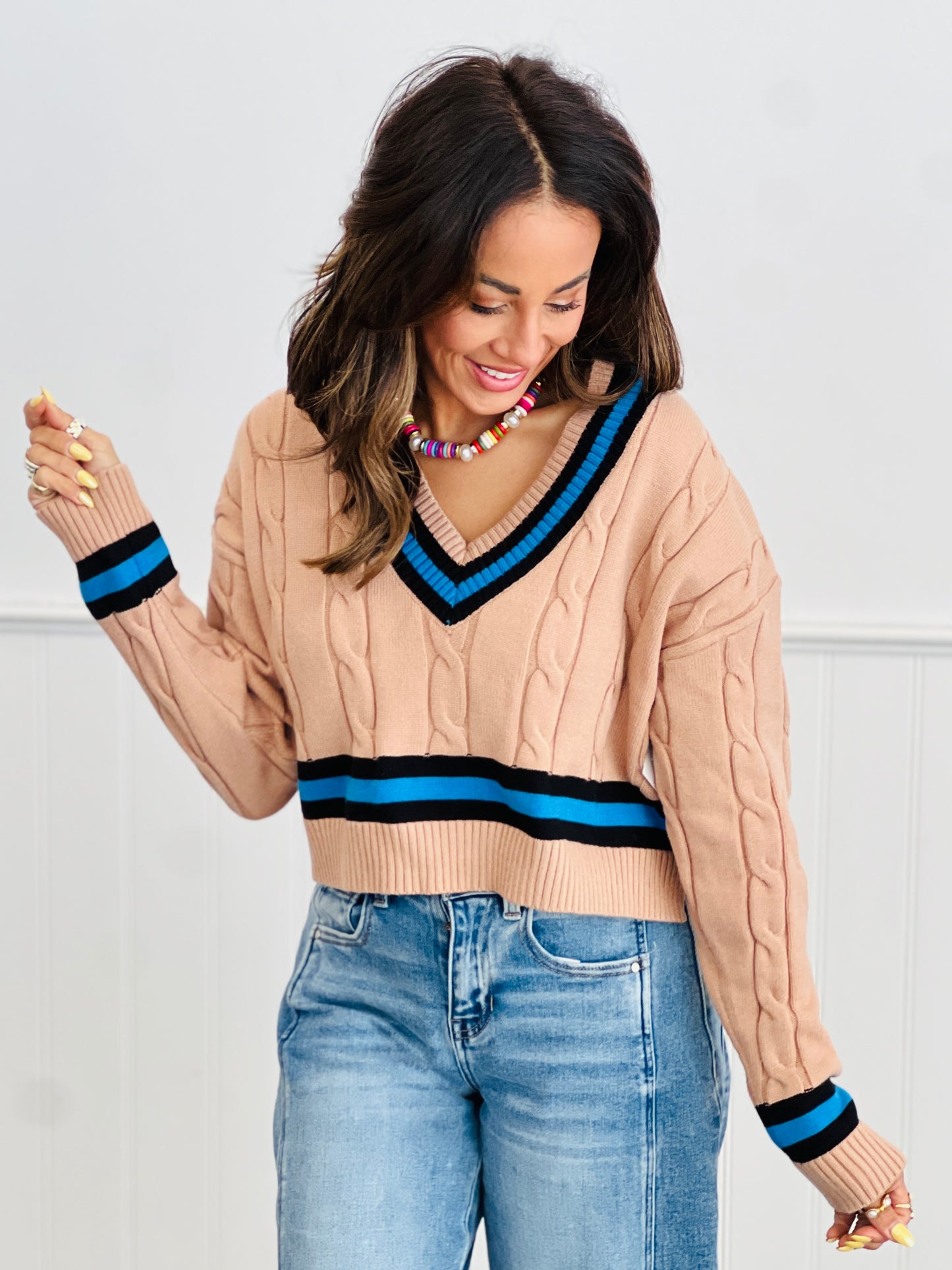 Cable Knit V-Neck Sweater Top (Reg.) - 2 Colors