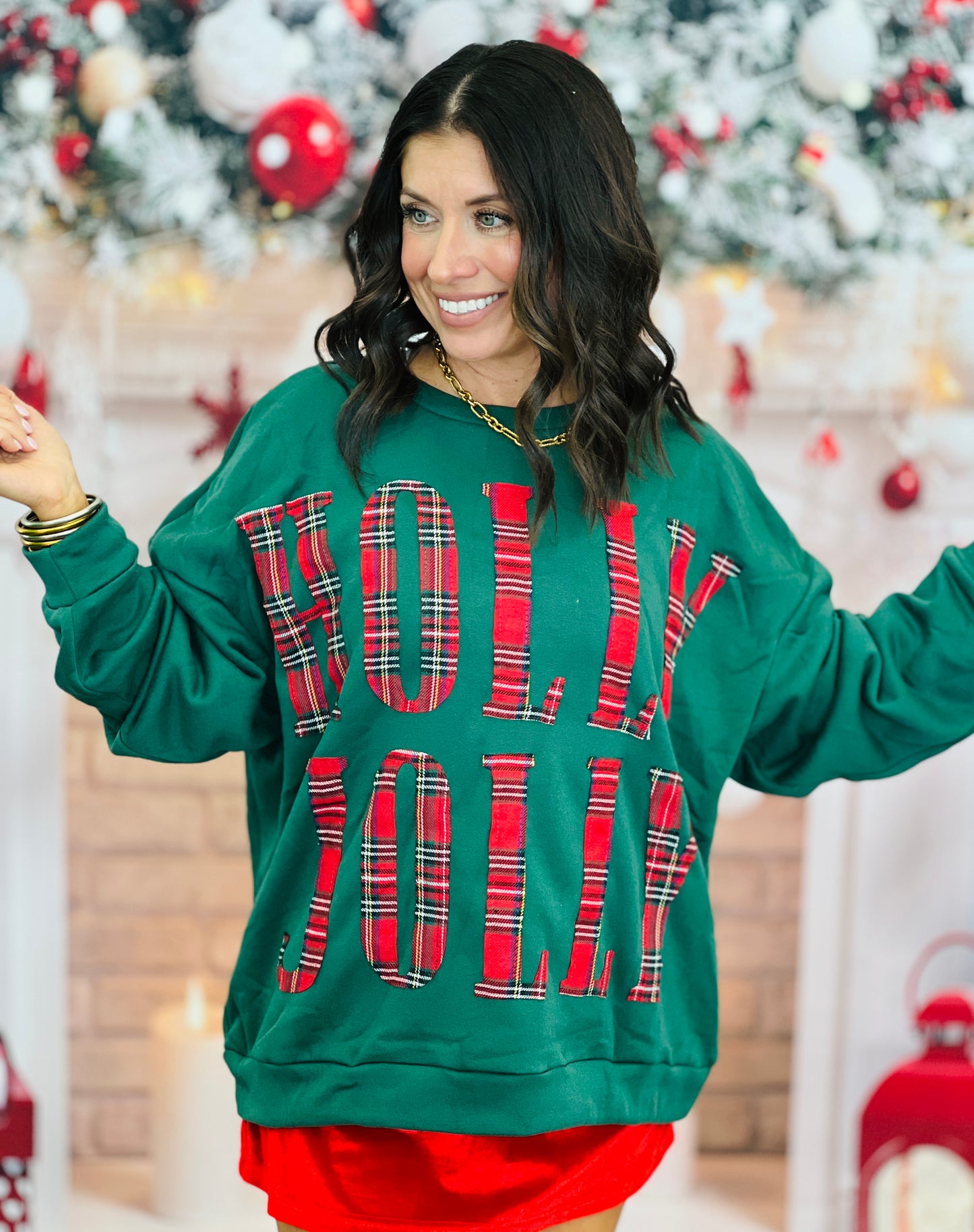 Green/Red Plaid Holly Jolly Graphic Sweatshirt (Reg.)