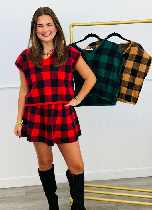 Plaid V-Neck Sleeveless Sweater Knit Top (Reg.) - 3 Colors