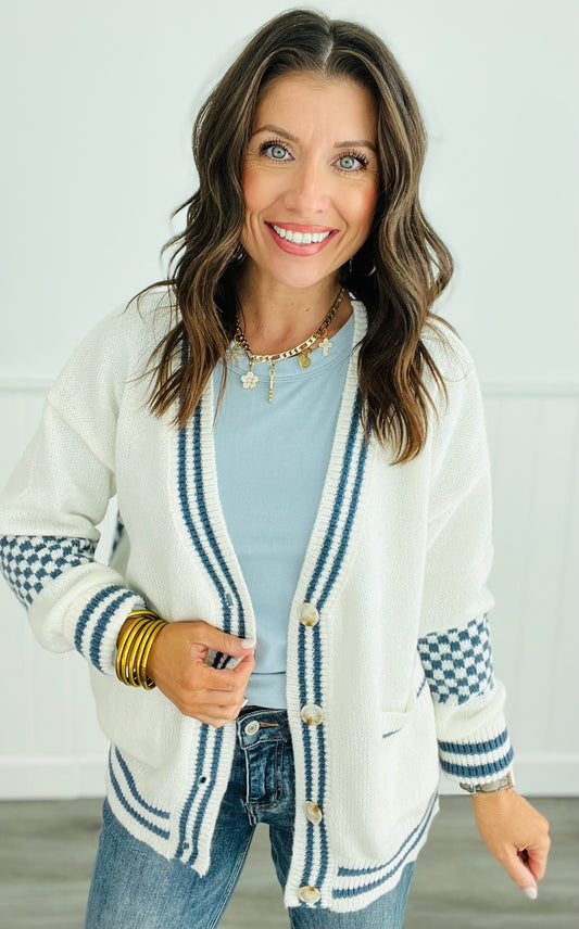 Blue/White Combo Sweater Cardigan (Reg. & Plus)