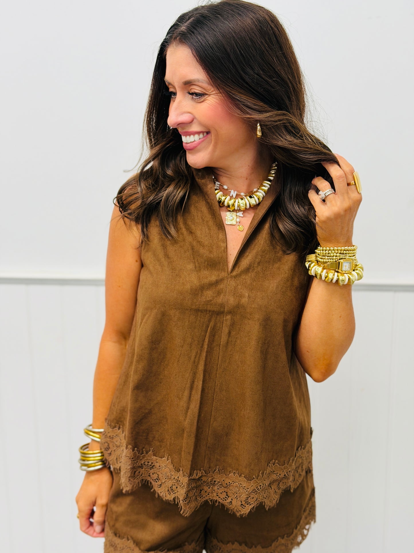 Sleeveless Lace Trim Blouse (Reg.) - 2 Colors