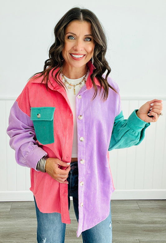 Multi Color Block Corduroy Shacket (Reg. & Plus)