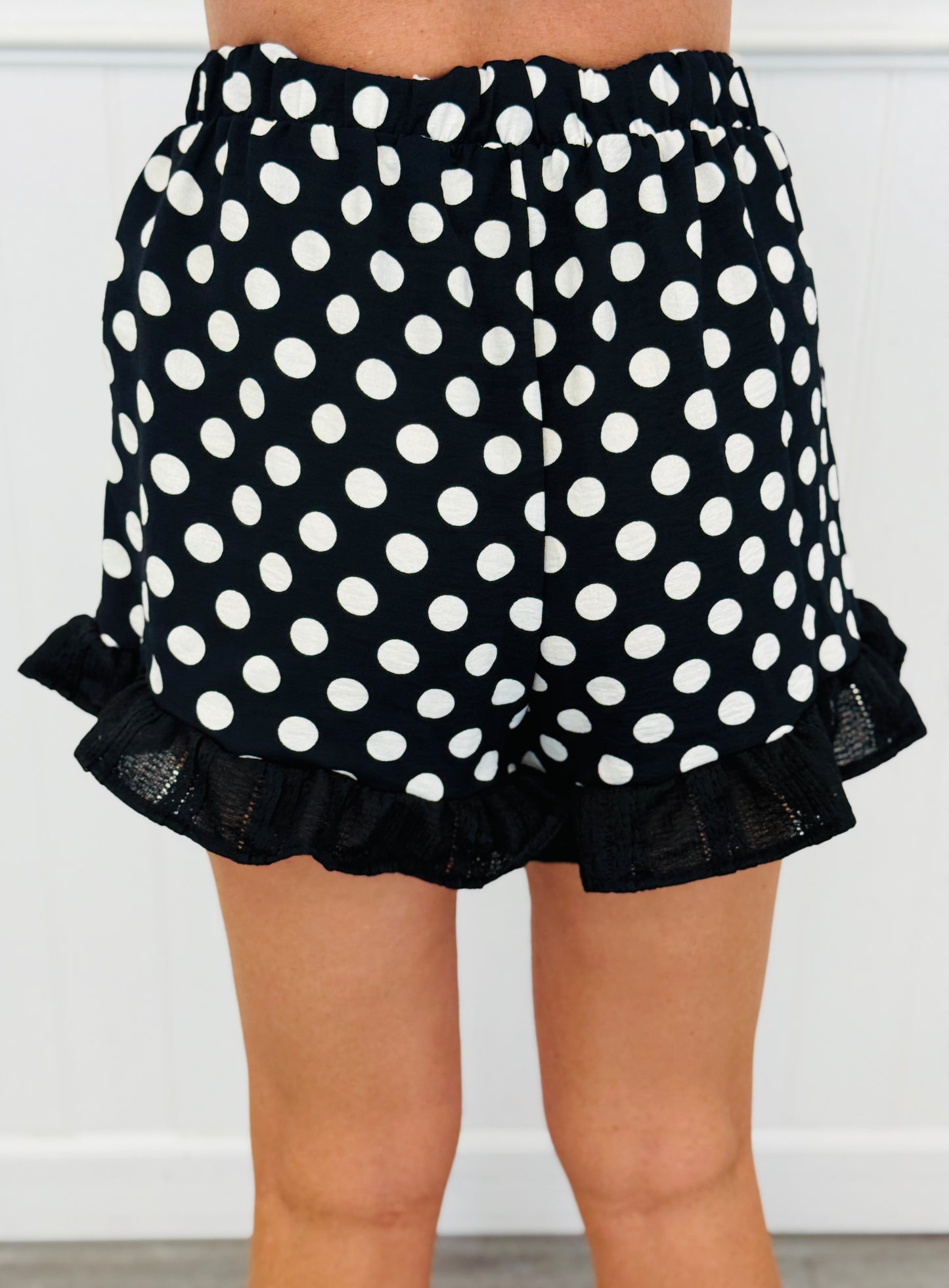 Black Polka Dot Ruffle Hem Shorts (Reg. and Plus) - 2 Colors