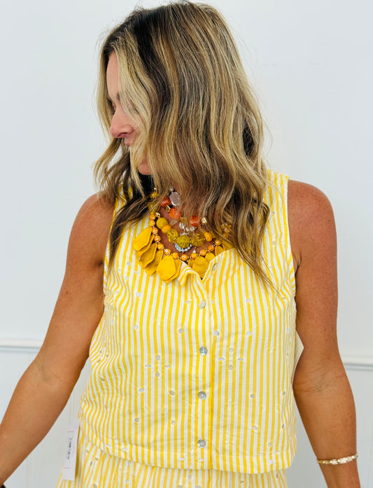 Gold Striped Embroidered Dot Top (Reg.)