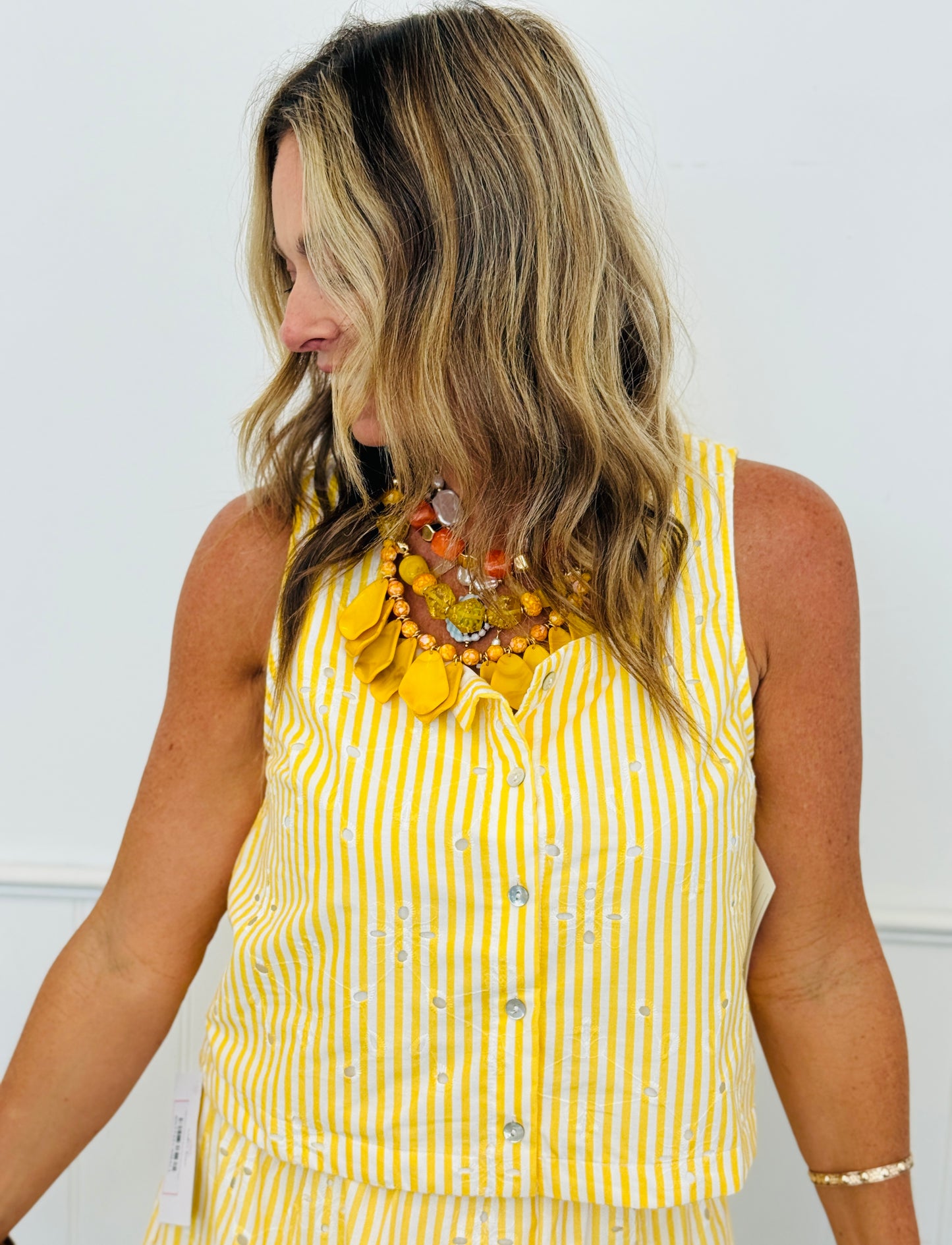Gold Striped Embroidered Dot Top (Reg.)