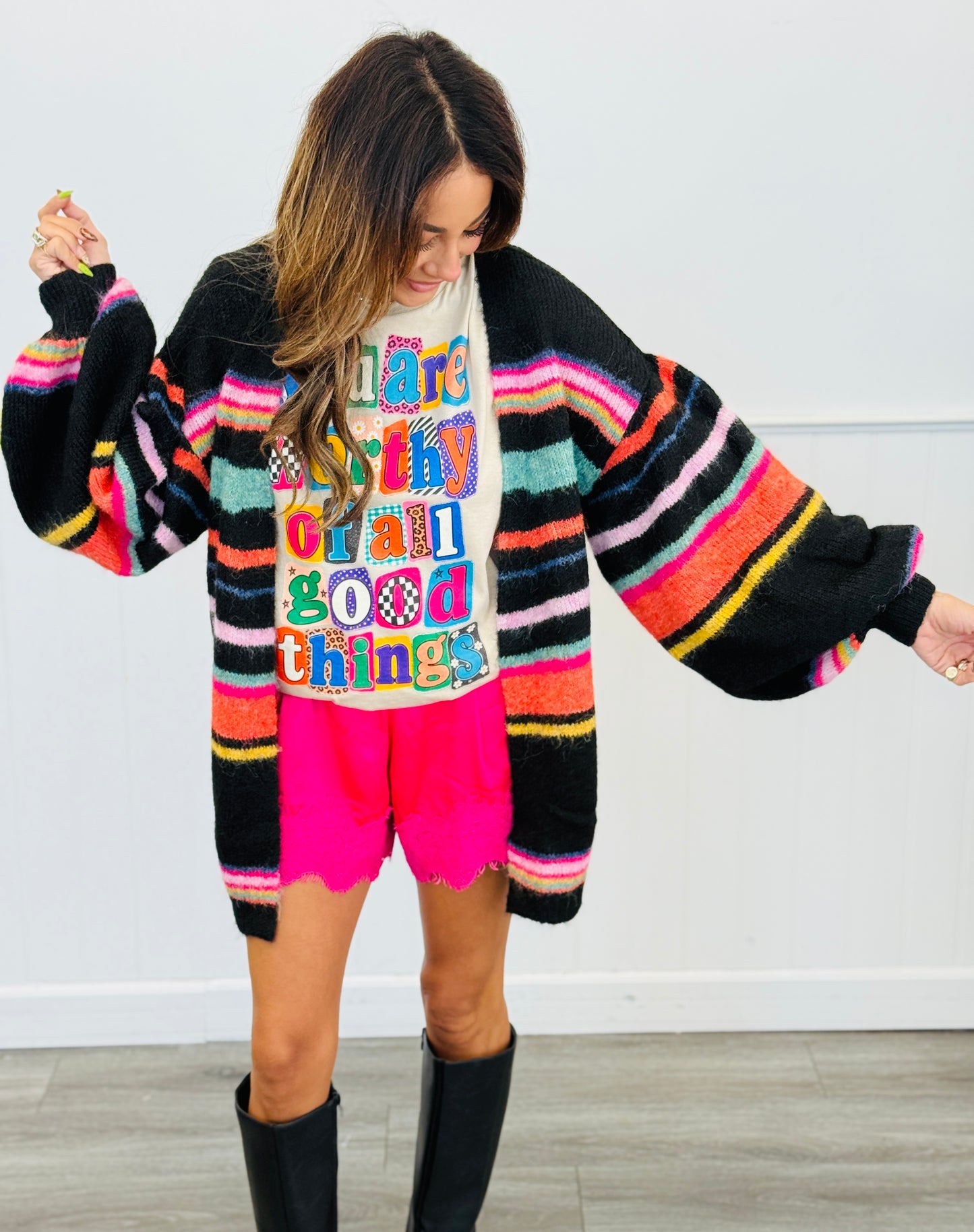 Black Sunset Carnival Stripe Sweater Cardigan (Reg.)
