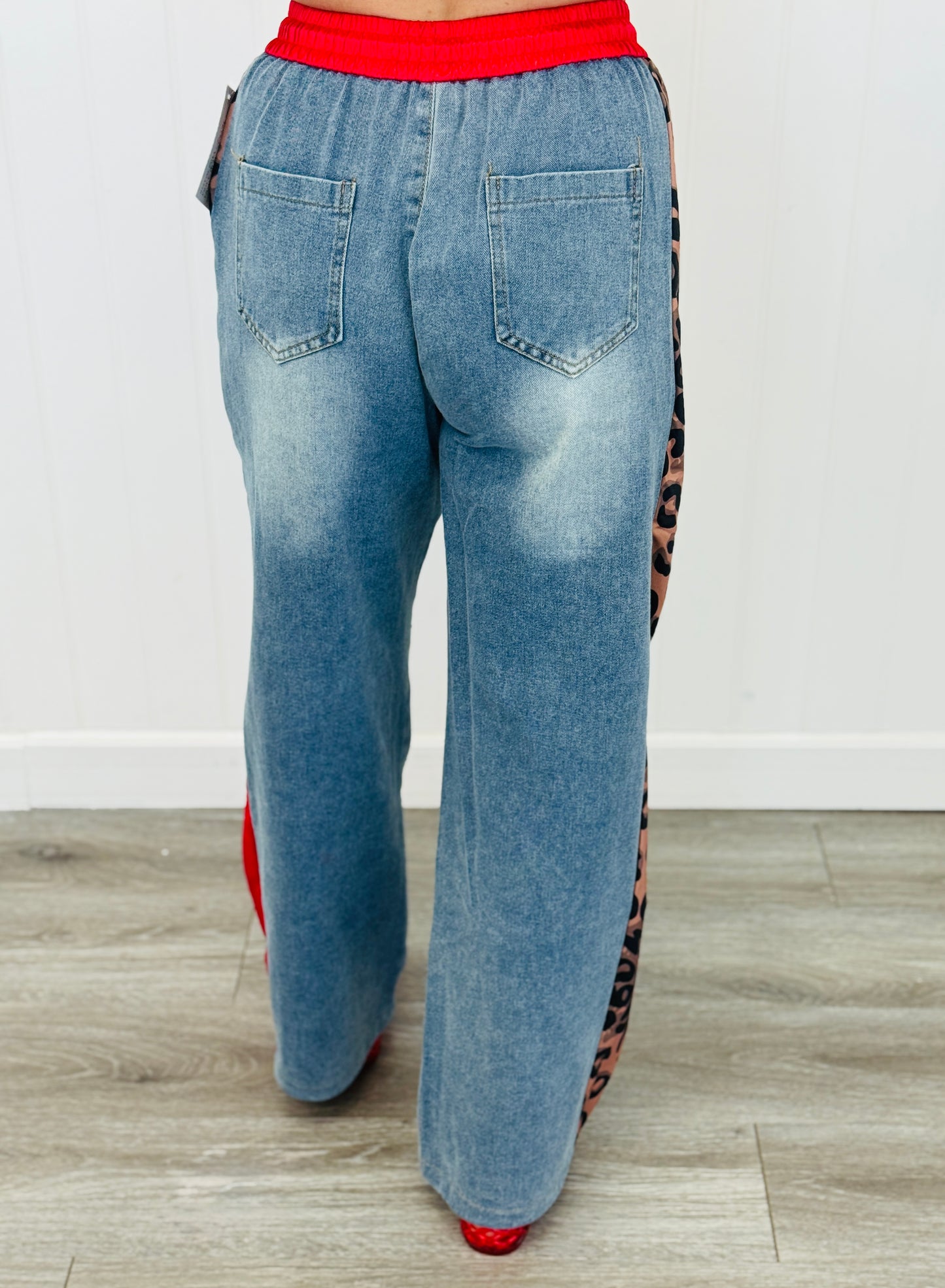 Red/ Denim Rhinestone Jogger Pants (Reg & Plus)