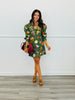 Queen Of Sparkles Dk Green/Blue Striped Thanksgiving Icon Dress (Reg. and Plus)