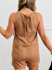 Brown Suede Boat Neck Romper (Reg.)