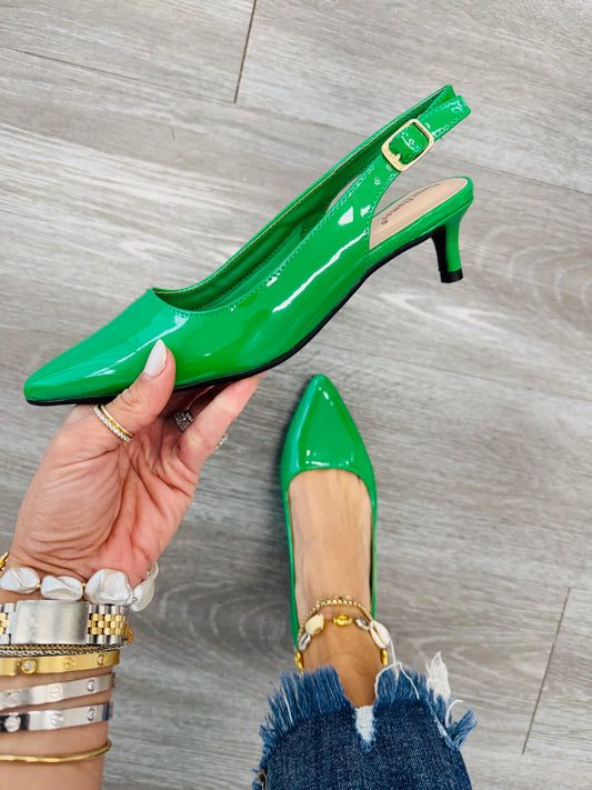 Green Perfectly Patent Kitten Heels