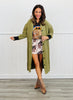 Olive Corduroy Contrast Collar & Cuffs Midi Coat (Reg & Plus)
