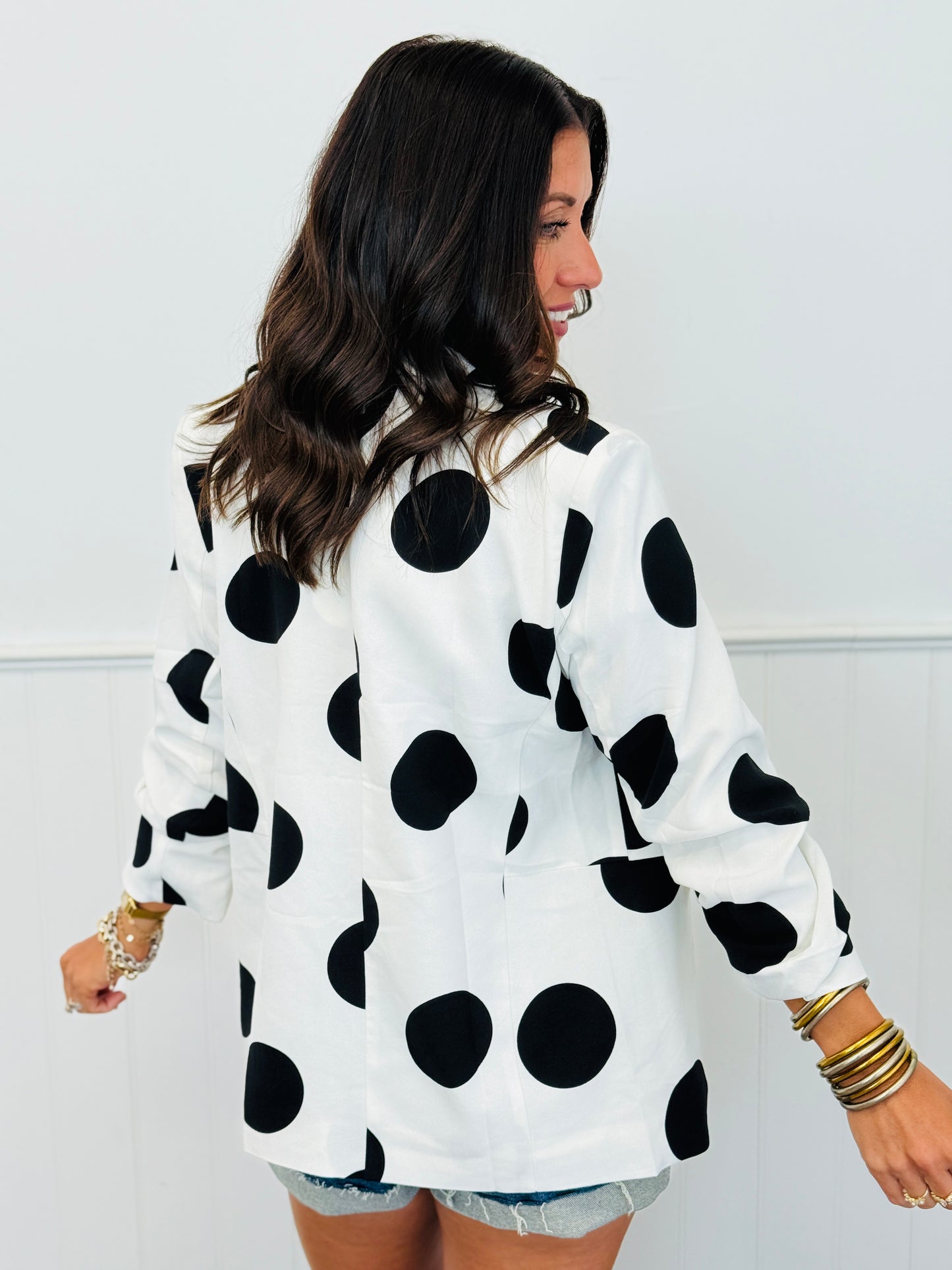 White/Black Polka Dot Blazer (Reg & Plus)