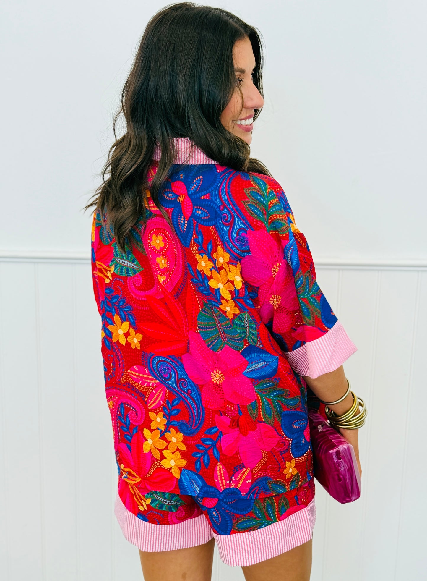 Red Tropical Floral Shirt & Shorts Set (Reg & Plus)